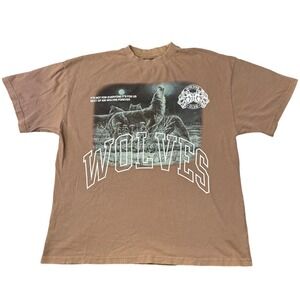 Wolves Club Graphic T Shirt Brown Wolf Howling Mens Large Streetwear
